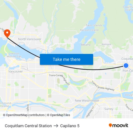 Coquitlam Central Station to Capilano 5 map