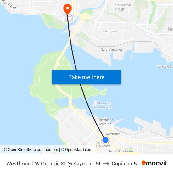 Westbound W Georgia St @ Seymour St to Capilano 5 map