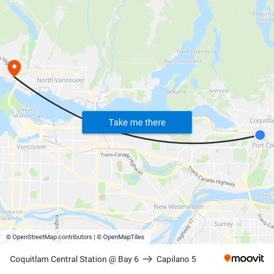 Coquitlam Central Station @ Bay 6 to Capilano 5 map