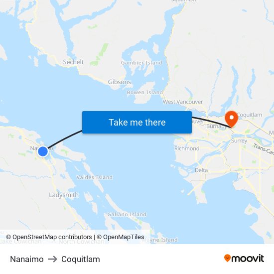 Nanaimo to Coquitlam map