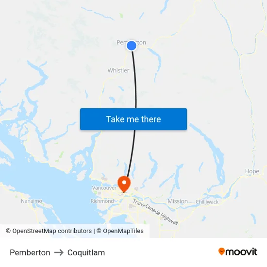 Pemberton to Coquitlam map