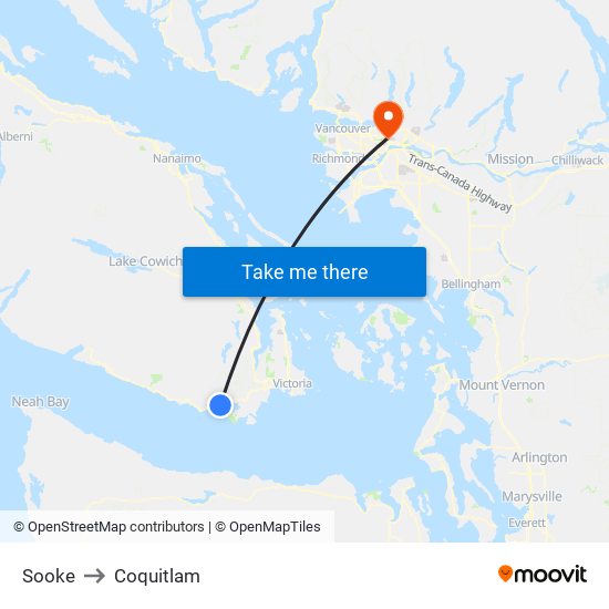 Sooke to Coquitlam map