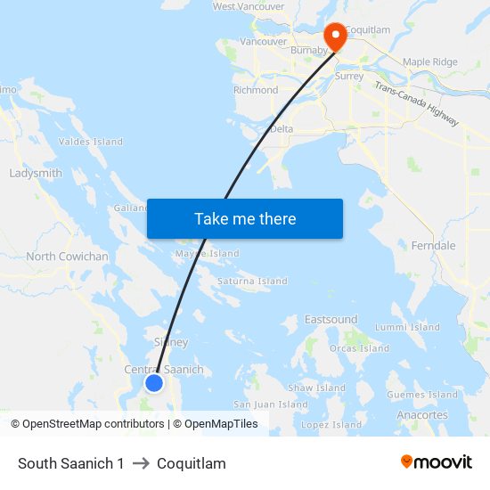 South Saanich 1 to Coquitlam map