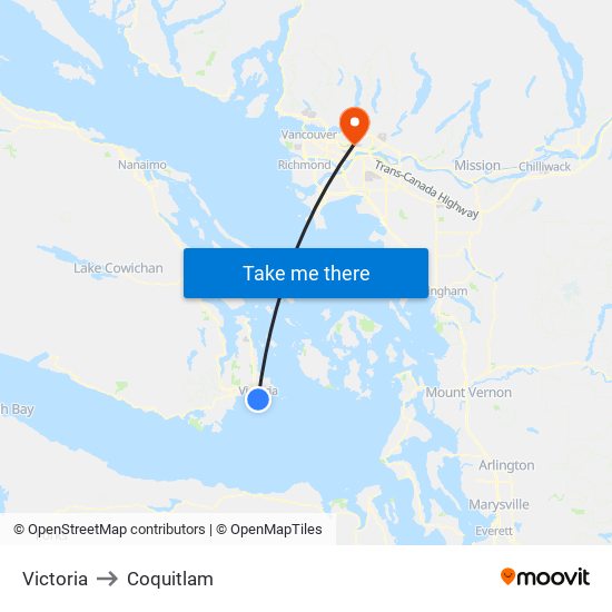 Victoria to Coquitlam map