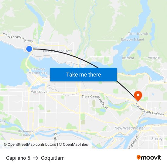 Capilano 5 to Coquitlam map