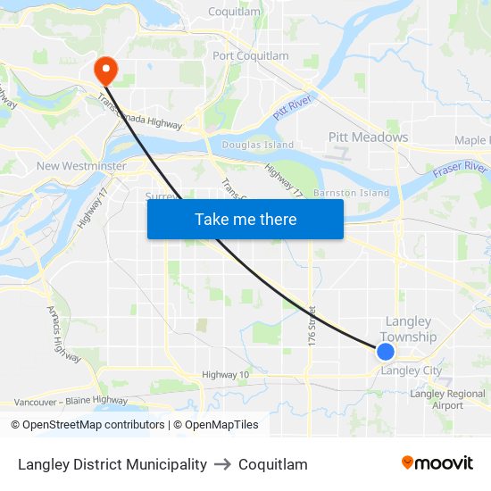 Langley District Municipality to Coquitlam map