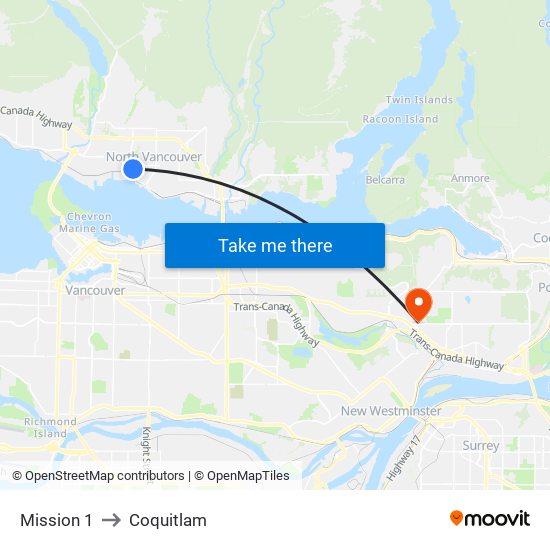 Mission 1 to Coquitlam map