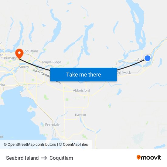 Seabird Island to Coquitlam map