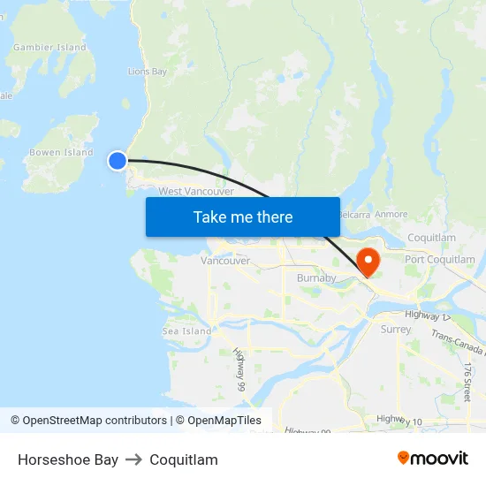 Horseshoe Bay to Coquitlam map