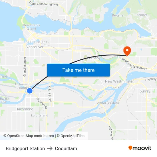 Bridgeport Station to Coquitlam map