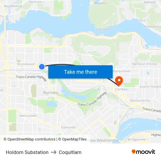 Holdom Substation to Coquitlam map