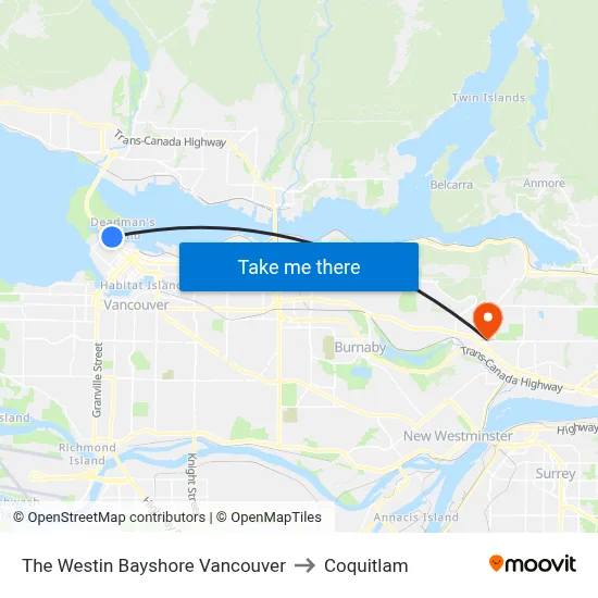 The Westin Bayshore Vancouver to Coquitlam map