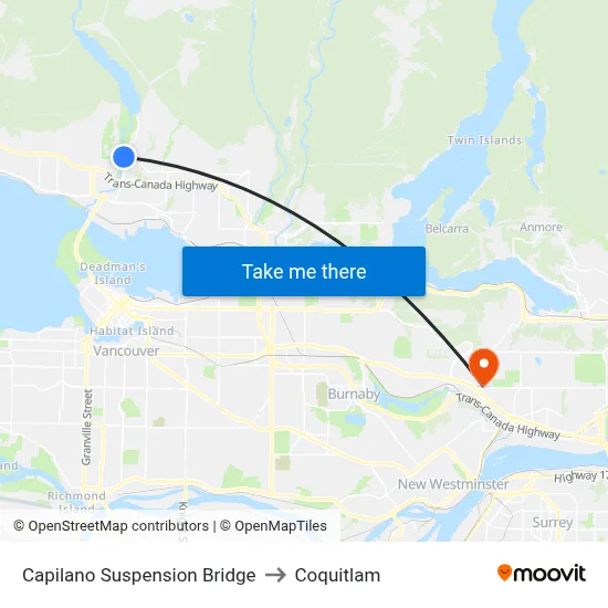 Capilano Suspension Bridge to Coquitlam map