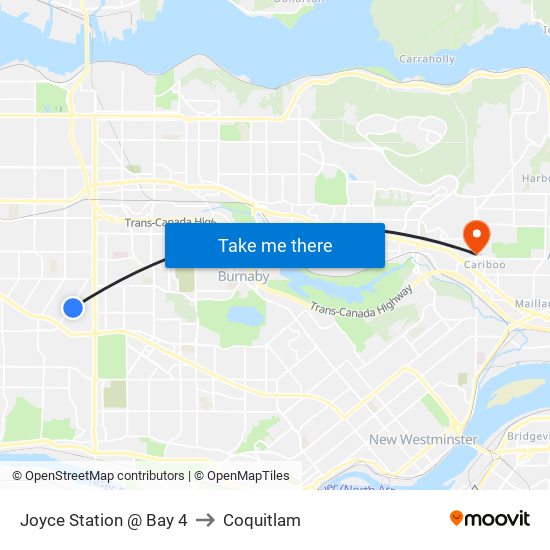 Joyce Station @ Bay 4 to Coquitlam map