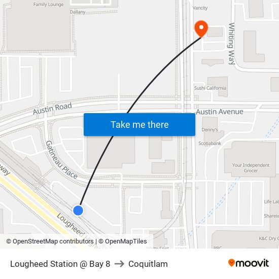 Lougheed Station @ Bay 8 to Coquitlam map
