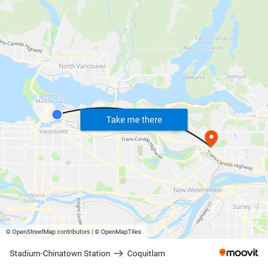 Stadium-Chinatown Station to Coquitlam map