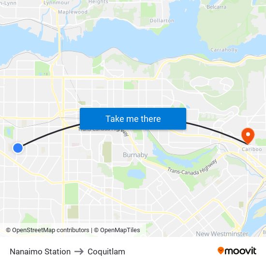 Nanaimo Station to Coquitlam map