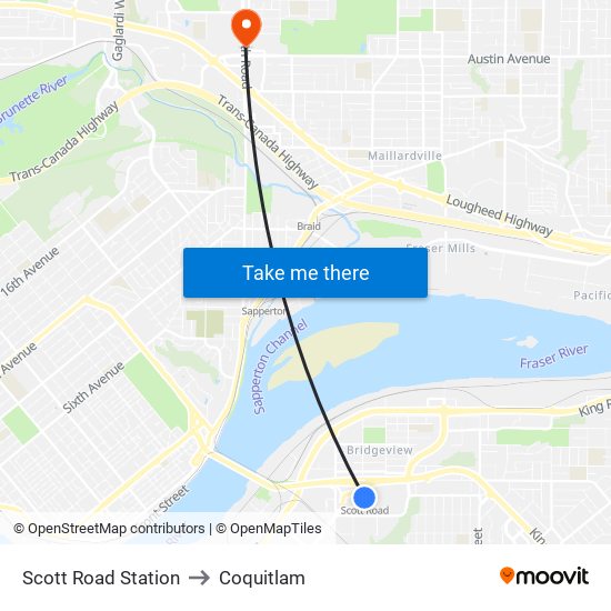 Scott Road Station to Coquitlam map