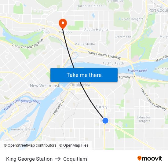 King George Station to Coquitlam map
