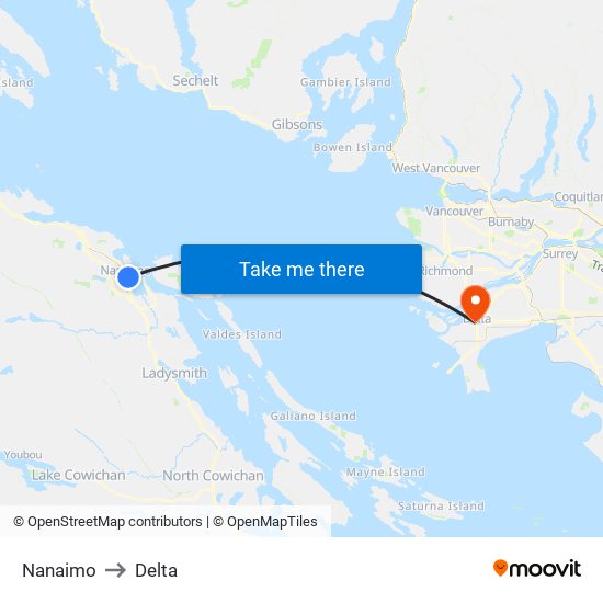 Nanaimo to Delta map