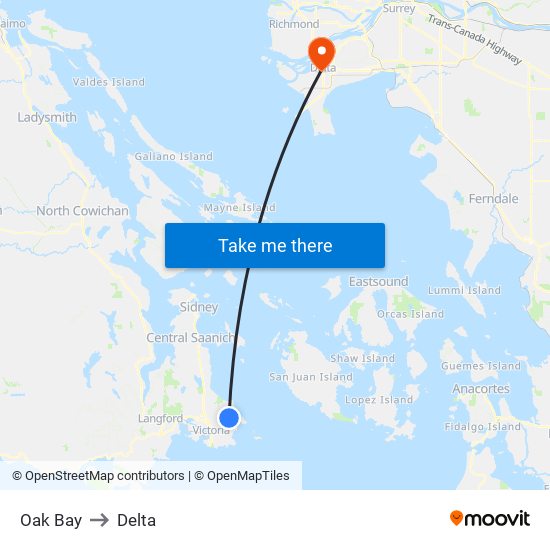 Oak Bay to Delta map