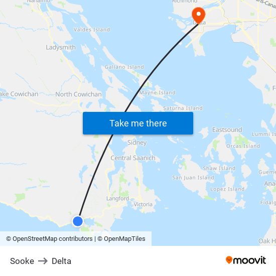 Sooke to Delta map