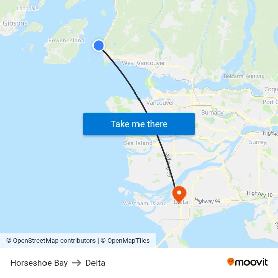 Horseshoe Bay to Delta map