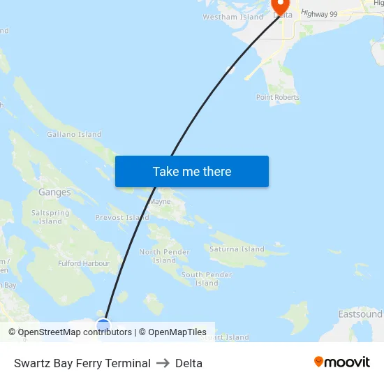 Swartz Bay Ferry Terminal to Delta map