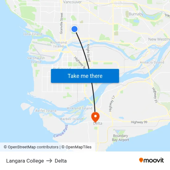 Langara College to Delta map