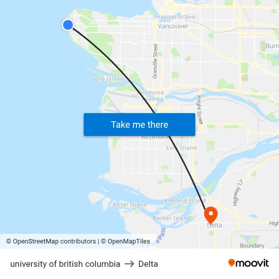 university of british columbia to Delta map
