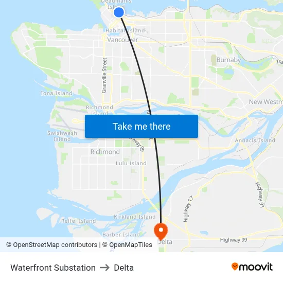 Waterfront Substation to Delta map