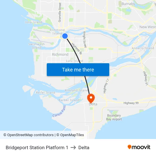 Bridgeport Station Platform 1 to Delta map