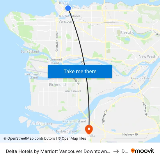 Delta Hotels by Marriott Vancouver Downtown Suites - Downtown Vancouver to Delta map