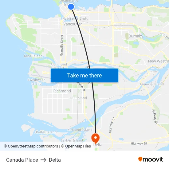 Canada Place to Delta map