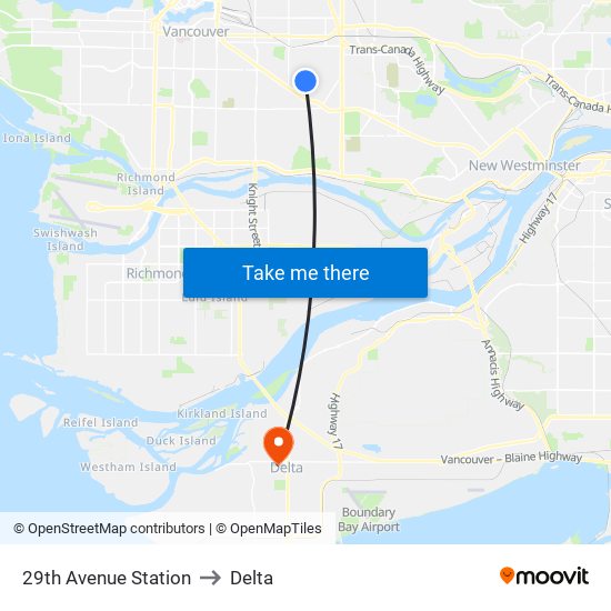 29th Avenue Station to Delta map