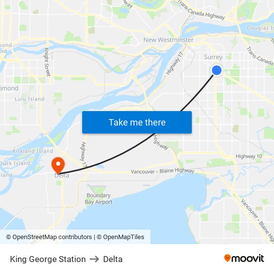 King George Station to Delta map