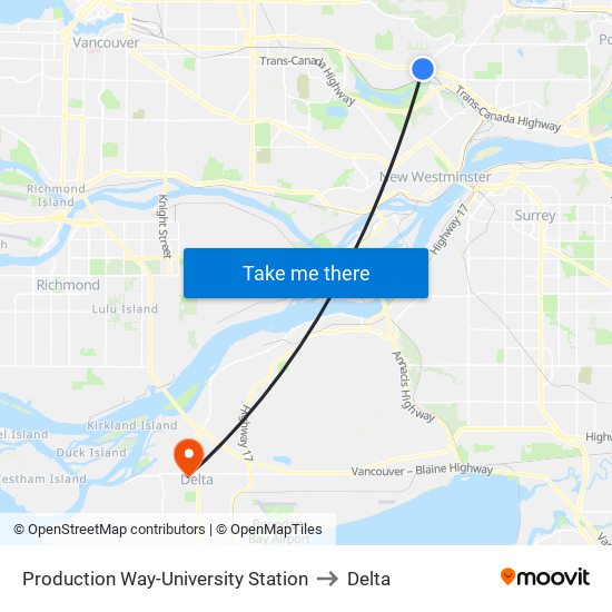 Production Way-University Station to Delta map