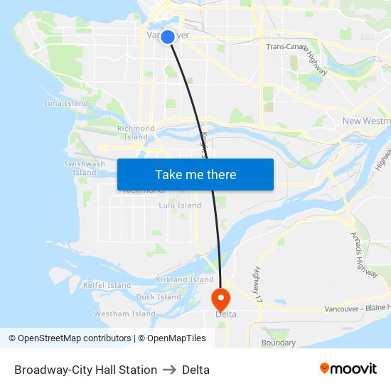Broadway-City Hall Station to Delta map