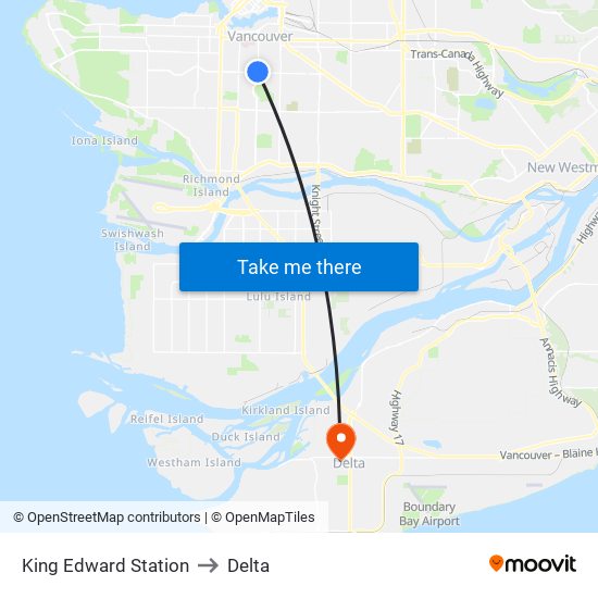 King Edward Station to Delta map