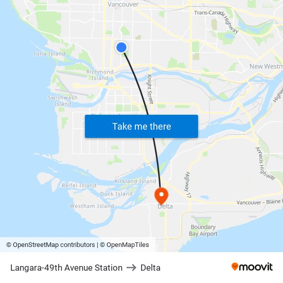 Langara-49th Avenue Station to Delta map
