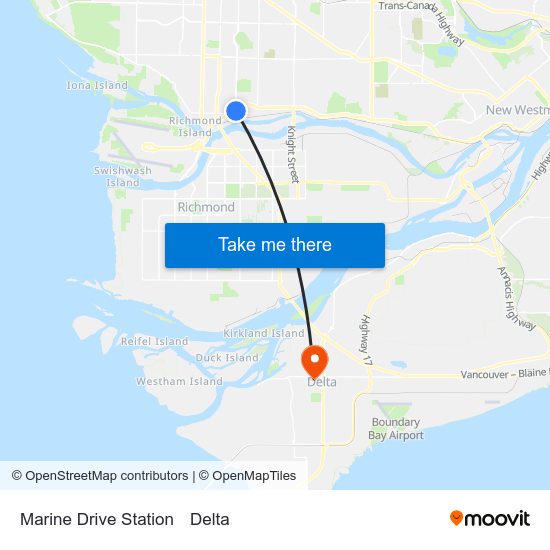 Marine Drive Station to Delta map