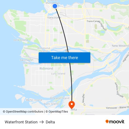 Waterfront Station to Delta map