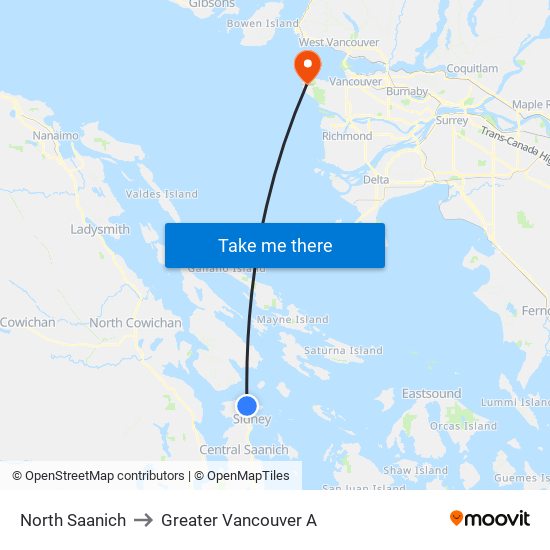 North Saanich to Greater Vancouver A map