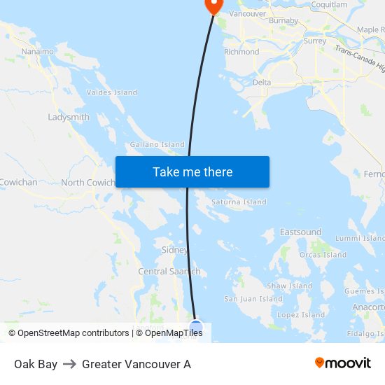 Oak Bay to Greater Vancouver A map