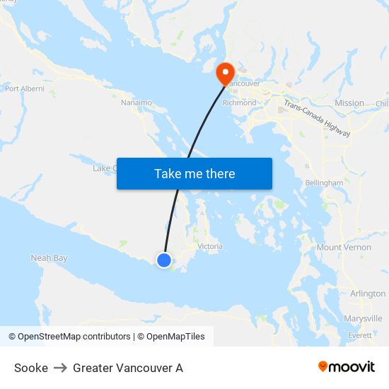 Sooke to Greater Vancouver A map