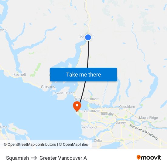 Squamish to Greater Vancouver A map