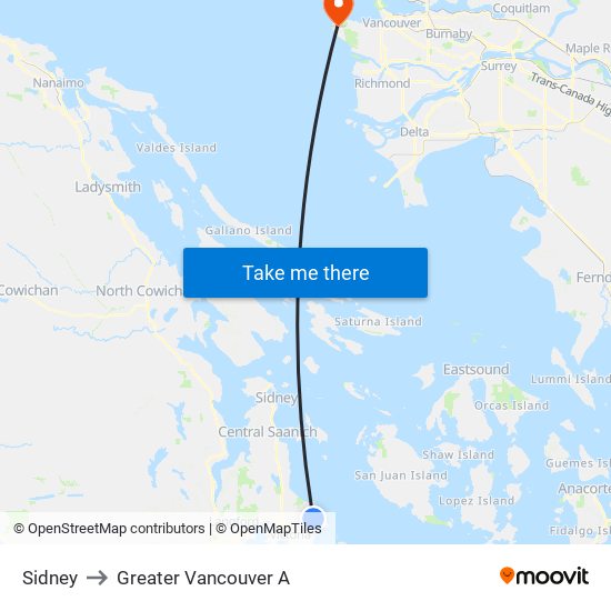 Sidney to Greater Vancouver A map