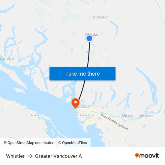 Whistler to Greater Vancouver A map