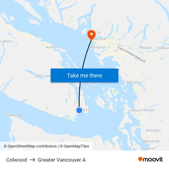 Colwood to Greater Vancouver A map