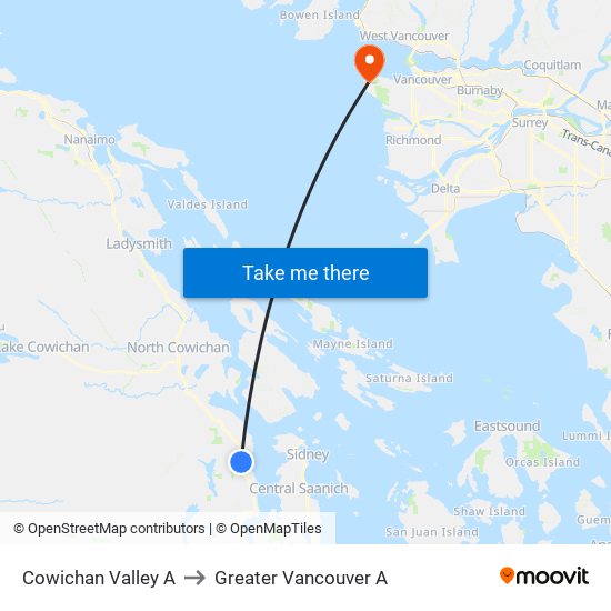 Cowichan Valley A to Greater Vancouver A map